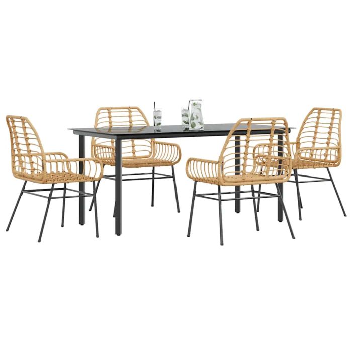 BLMVALE 5 Piece Garden Dining Set Poly Glass Rattan - Brown