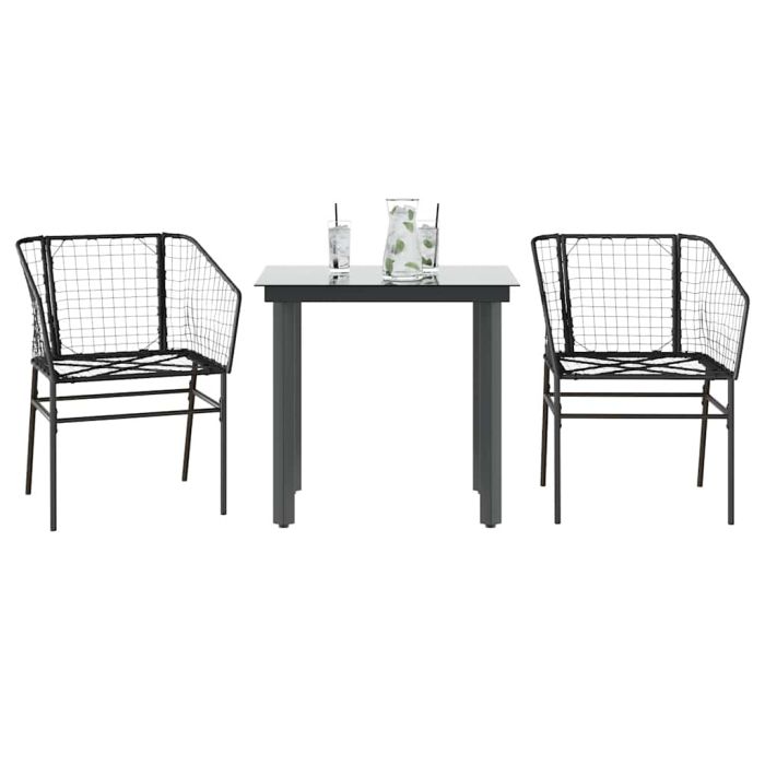 TAELM 3 Piece Garden Dining Set Poly Glass Rattan - Black