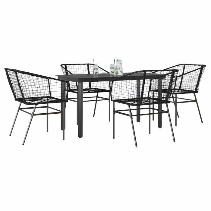 TAELM 5 Piece Garden Dining Set Poly Glass Rattan - Black