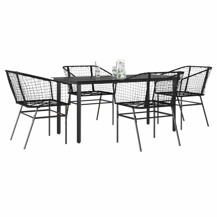 TAELM 5 Piece Garden Dining Set Poly Glass Rattan - Black