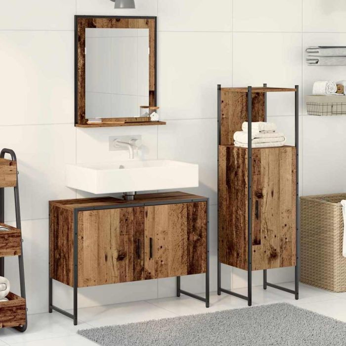 3 Piece Bathroom Furniture Set Old Wood Engineered Wood