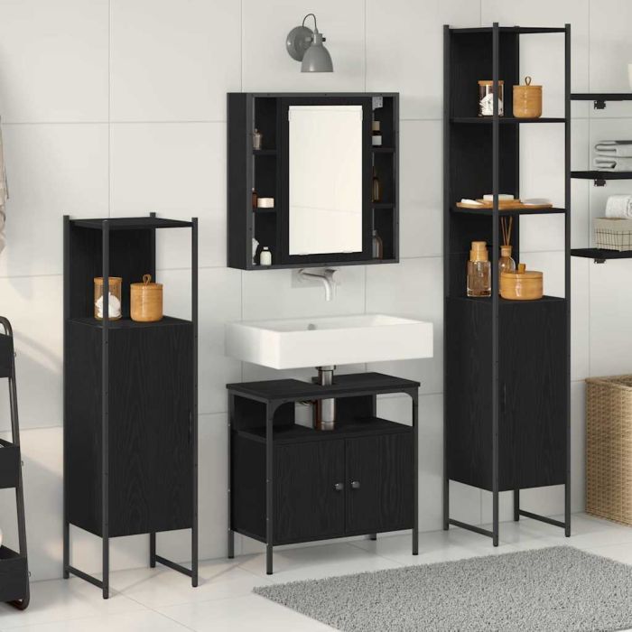 4 Piece Bathroom Furniture Set in Black Oak"Engineered Wood
