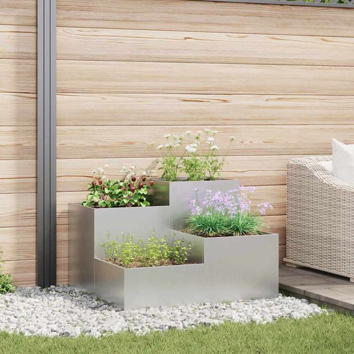 REHAL Garden Planter 80x80x60 cm Galvanised Steel - Silver