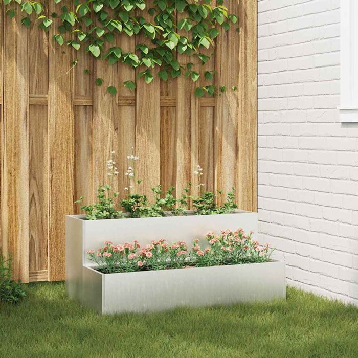 REHAL Garden Planter 100x60x45 cm Stainless Steel - Silver