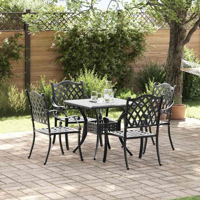 5 Piece Garden Dining Set - Black Cast Aluminium