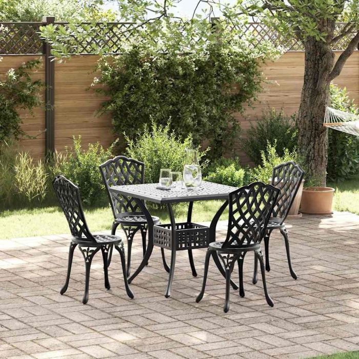 5 Piece Garden Dining Set - Black Cast Aluminum