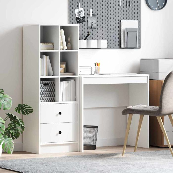 Desk with Storage White Engineered Wood