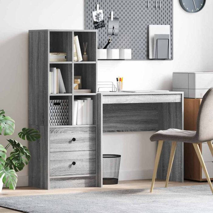 Desk with Storage Grey Sonoma Engineered Wood