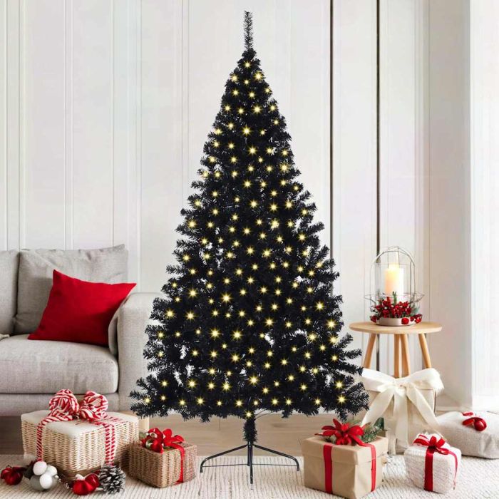 BRIWIN Artificial Pre-lit Christmas Tree Black 180 cm PVC