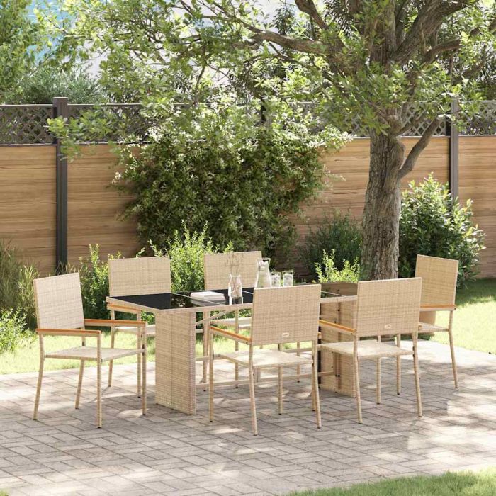 VERCOVE Garden Dining Set 7 pcs Poly Rattan - Beige