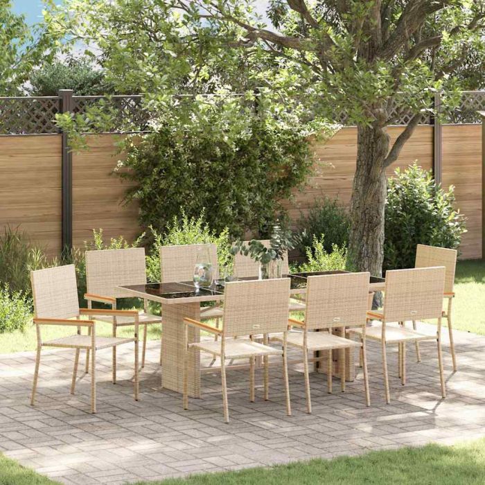 VERCOVE Garden Dining Set 9 pcs Poly Rattan - Beige