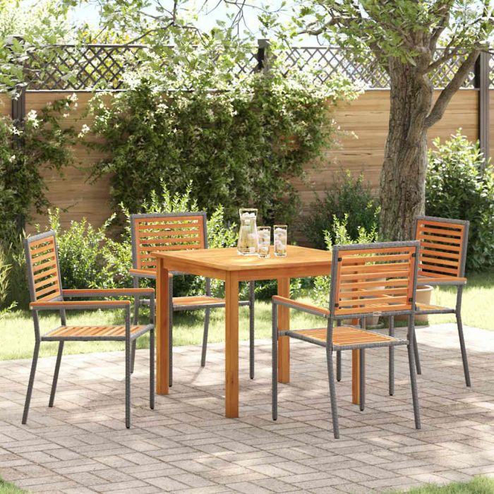 5 Piece Garden Dining Set Grey Poly Rattan Acacia