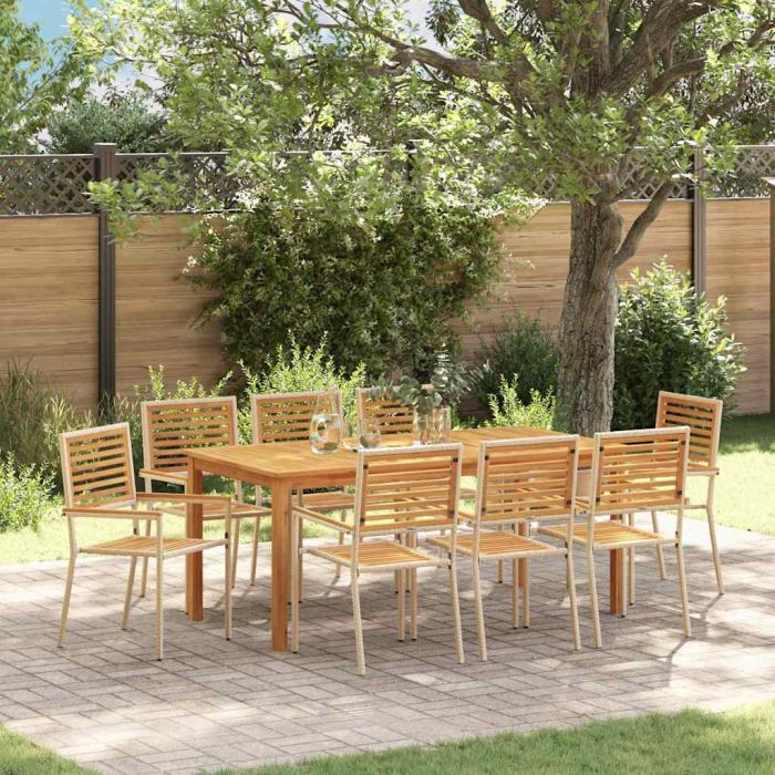 9 Piece Garden Dining Set Beige Poly Rattan Acacia