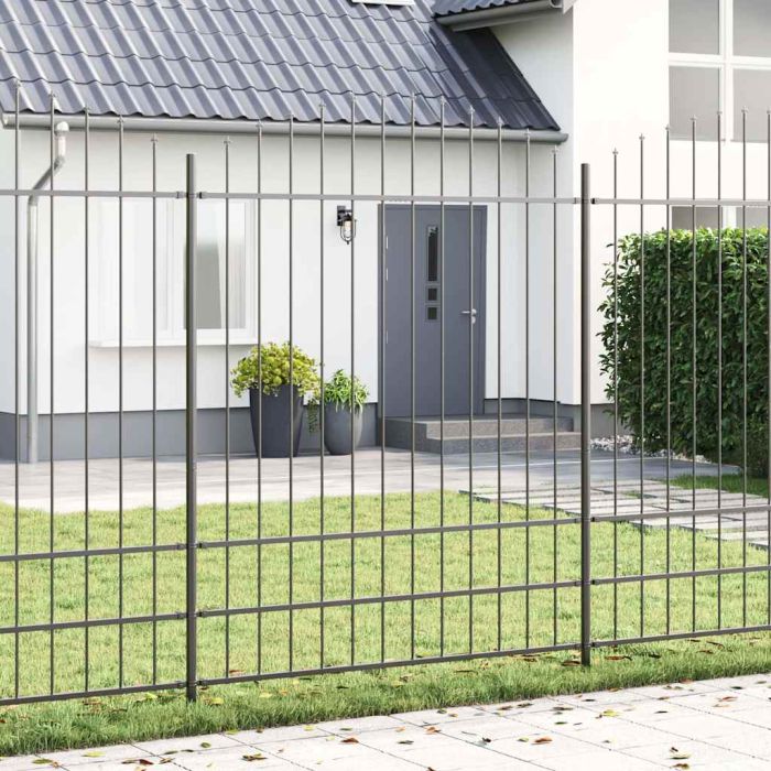 Garden Fence with Hoop Top in Grey - 13.6 x 2 m Steel