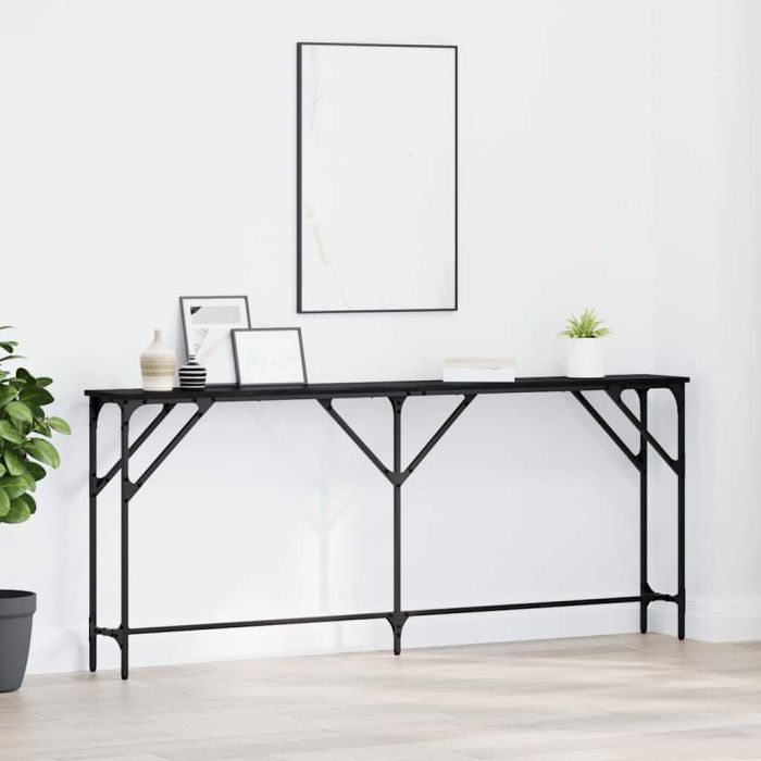 Console Table Black Oak 180x23x75 cm Engineered Wood