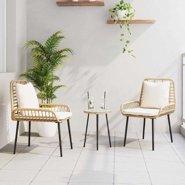 SIMVALE Garden Dining Set 3 pcs Brown and Poly Rattan - Cream