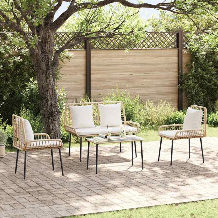 SIMVALE Garden Dining Set 3 pcs Brown and Poly Rattan - Cream