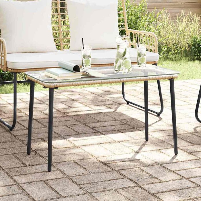 SIMVALE Garden Table 80x40x45.5 cm Poly Rattan - Natural
