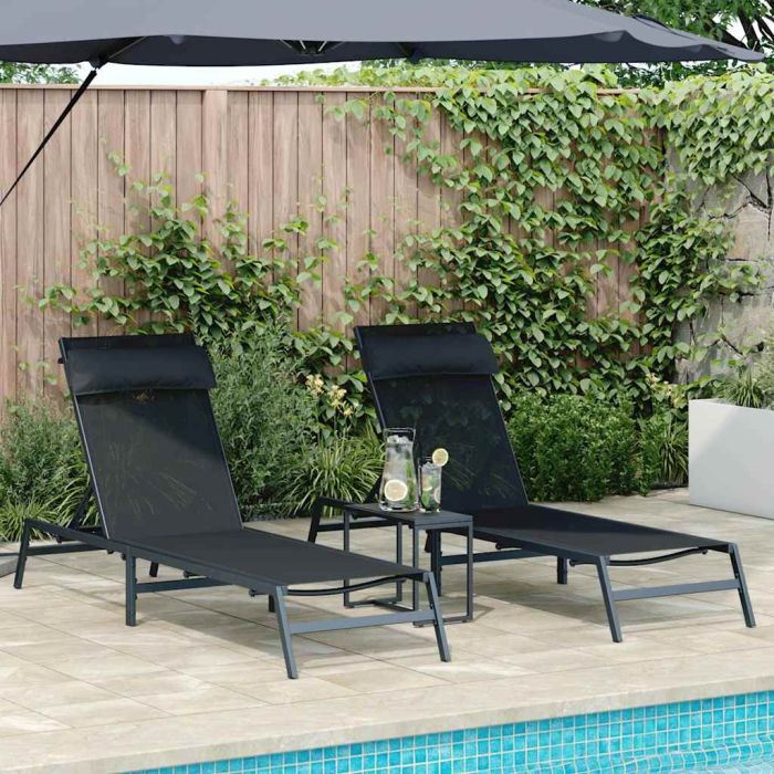 SIMVALE Sunloungers 2-person 3 pcs and Anthracite Steel - Black
