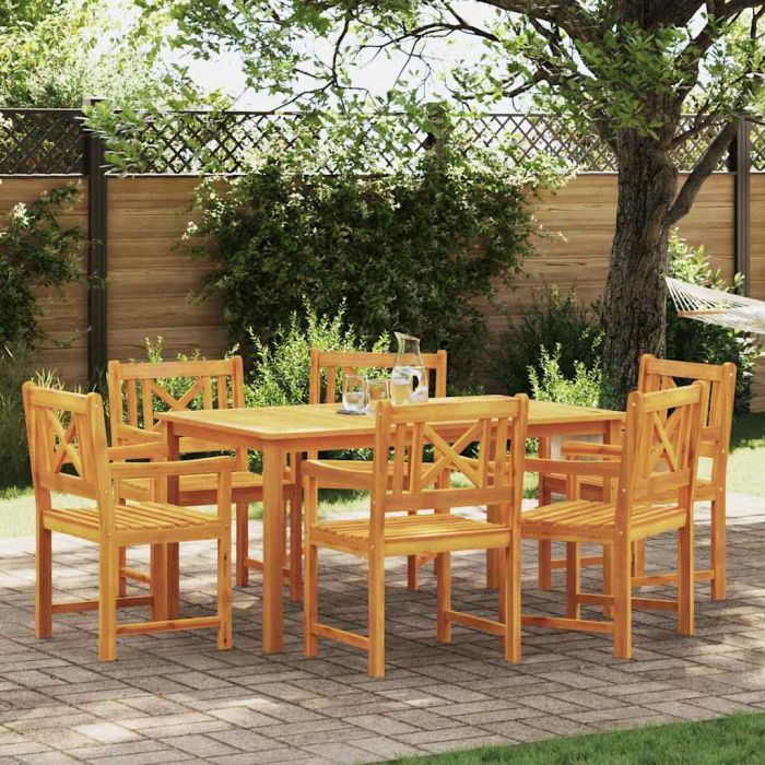 VOBURY Garden Dining Set 7 pcs Solid Acacia Wood - Brown