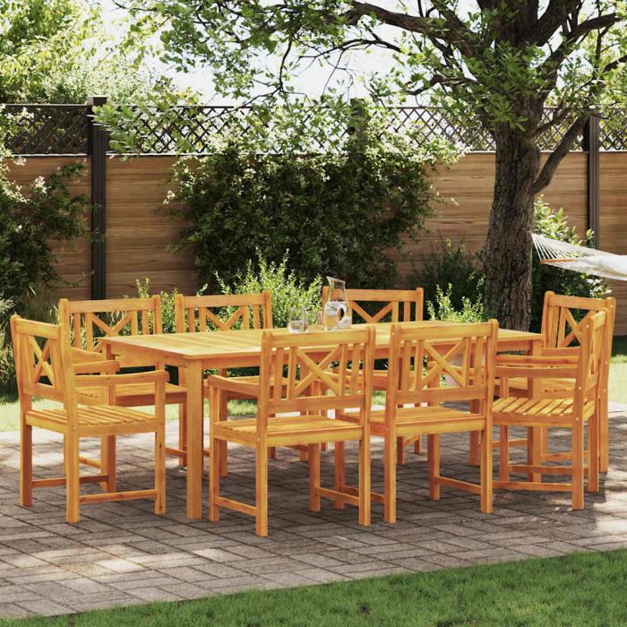 VOBURY Garden Dining Set 9 pcs Solid Acacia Wood - Brown