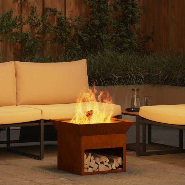 PERCOVE Fire Pit Rusty 50x50x40 cm Weathering Steel