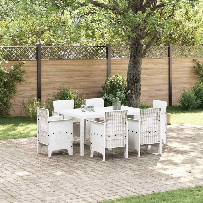 ORHEAT Garden Dining Set 7 pcs Polt Rattan - White