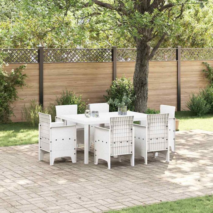 ORHEAT Garden Dining Set 7 pcs Polt Rattan - White