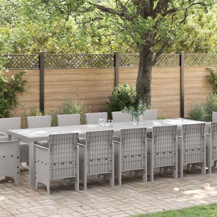 ORHEAT Garden Dining Set 15 pcs Light Polt Rattan - Grey