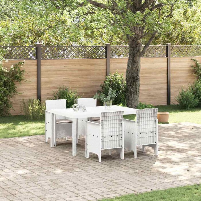 ORHEAT Garden Dining Set 5 pcs Polt Rattan - White