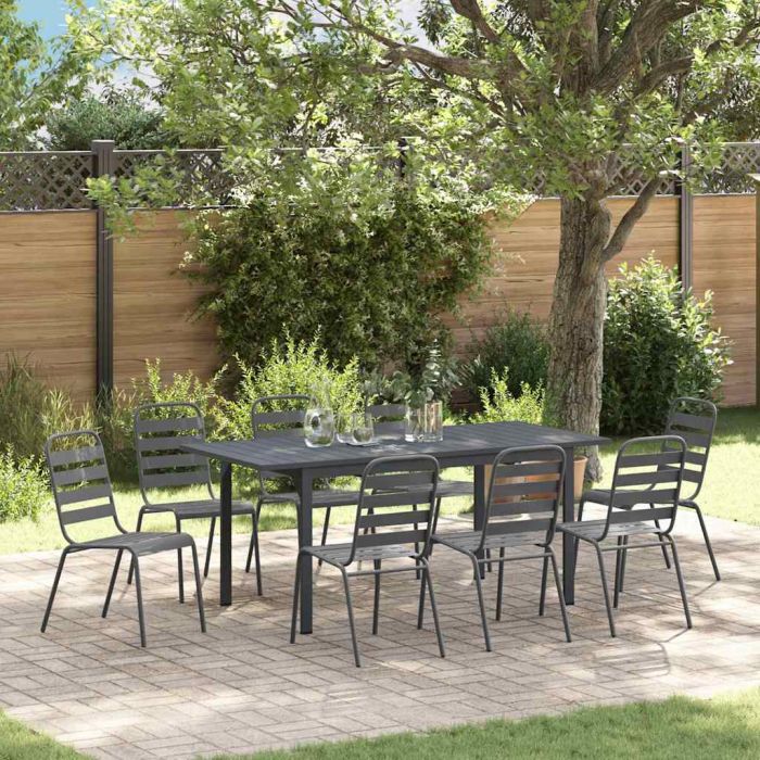 ORHEAT Garden Dining Set 9 pcs Anthracite Powder-coated Steel