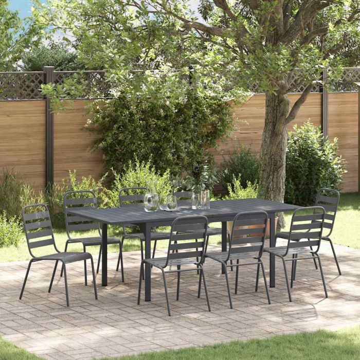 ENLBRO Garden Dining Set 9 pcs Anthracite Powder-coated Steel