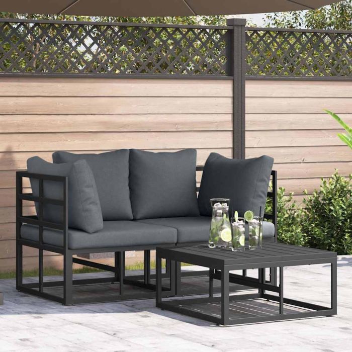 ENLBRO Garden Sofa Set 3 pcs Metal - Black