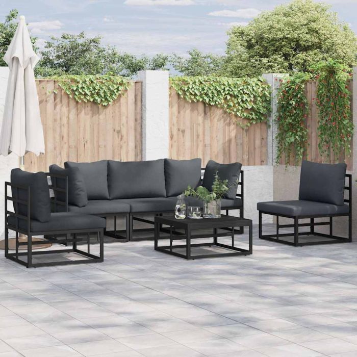 ENLBRO Garden Sofa Set with Cushion 5 pcs Aluminium - Black