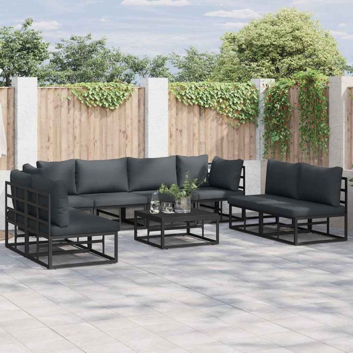 ENLBRO Garden Sofa Set with Cushion 9 pcs Aluminium - Black
