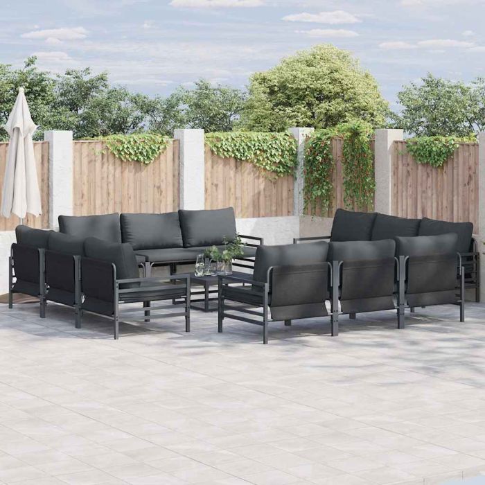 WAVUE Garden Sofa Set with Cushion 12 pcs Steel - Black