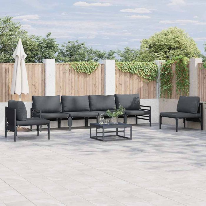 WAVUE Garden Sofa Set with Cushion 7 pcs Steel - Black