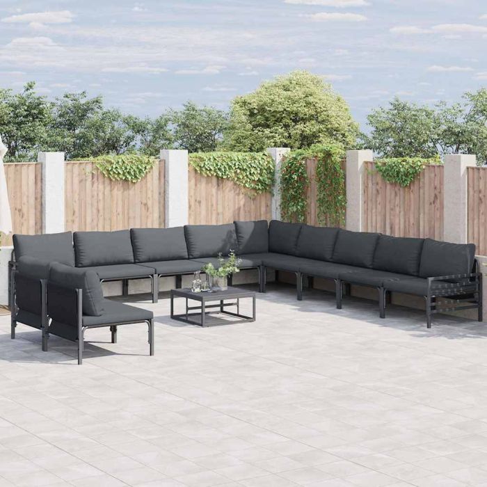 WAVUE Garden Sofa Set with Cushion 11 pcs Steel - Black