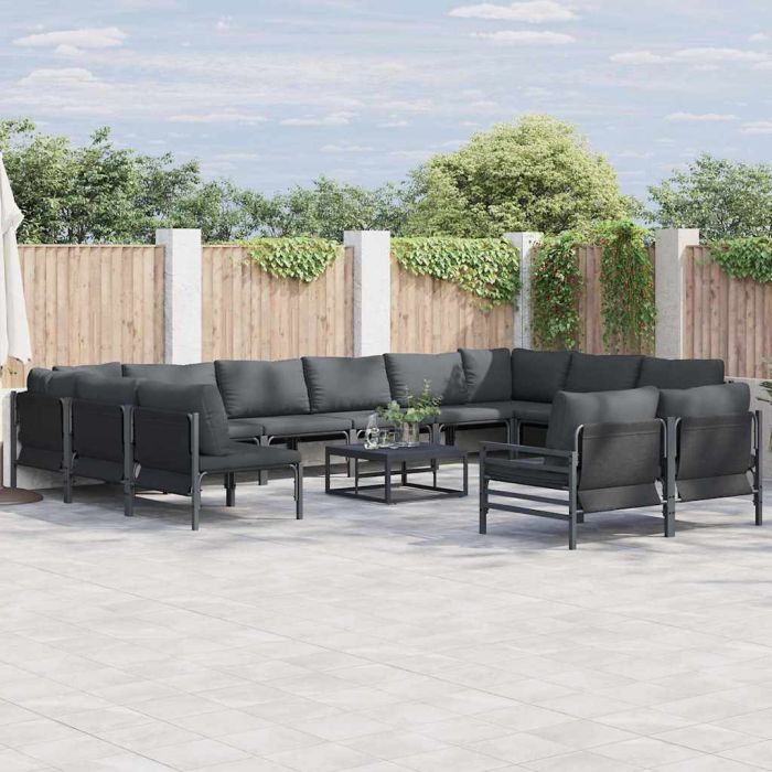 WAVUE Garden Sofa Set with Cushion 12 pcs Steel - Black