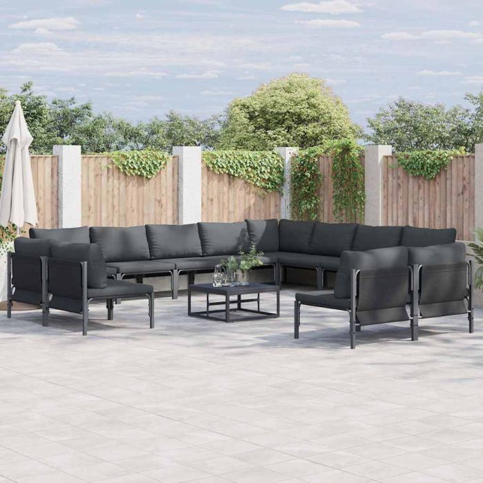 WAVUE Garden Sofa Set with Cushion 12 pcs Steel - Black