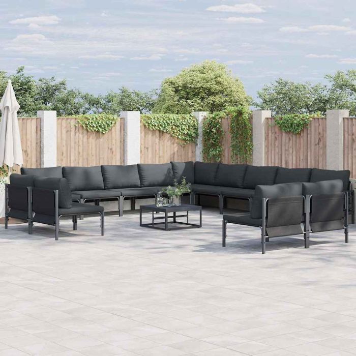 WAVUE Garden Sofa Set with Cushion 13 pcs Steel - Black