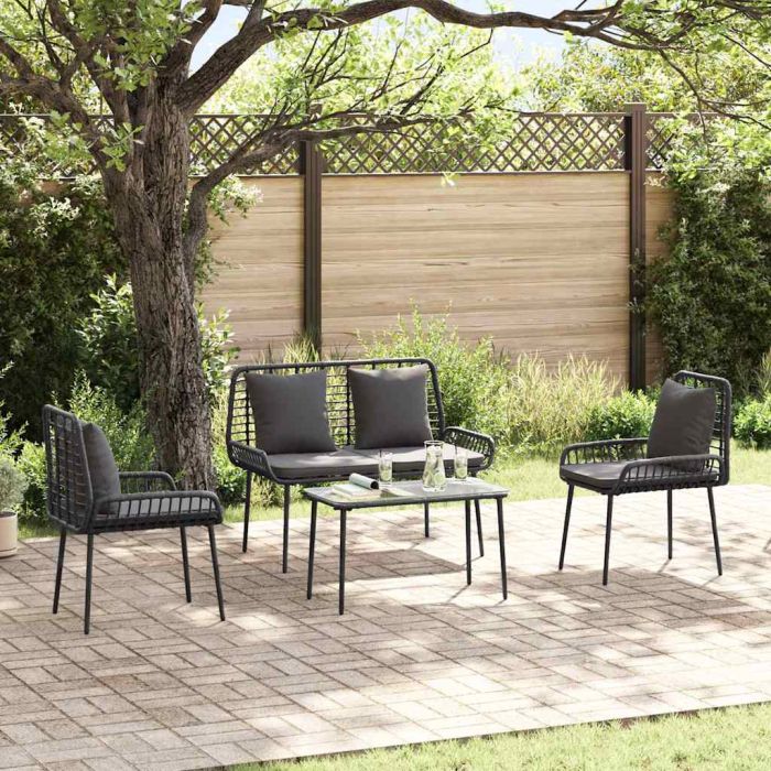 WAVUE Garden Furniture Set 4 pcs and Cream Poly Rattan - Black