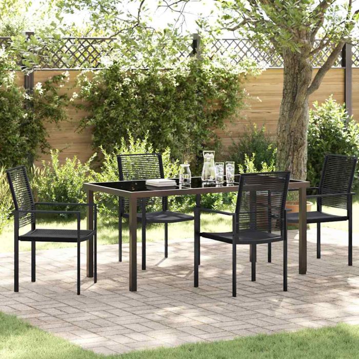 5 Piece Garden Dining Set Black PVC Rattan