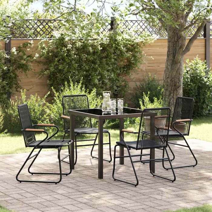 5 Piece Garden Dining Set Black PVC Rattan