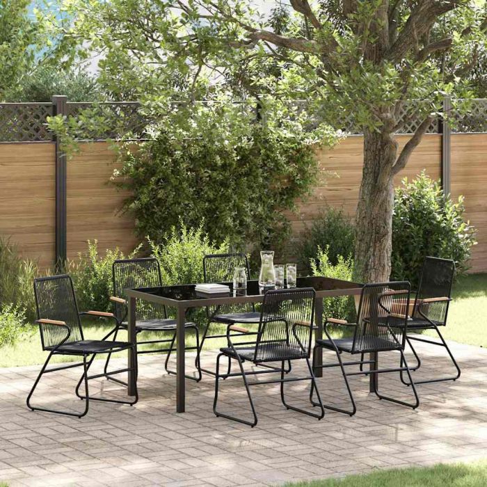 7 Piece Garden Dining Set Black PVC Rattan
