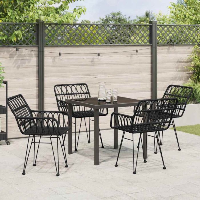 5 Piece Garden Dining Set Black Poly Rattan