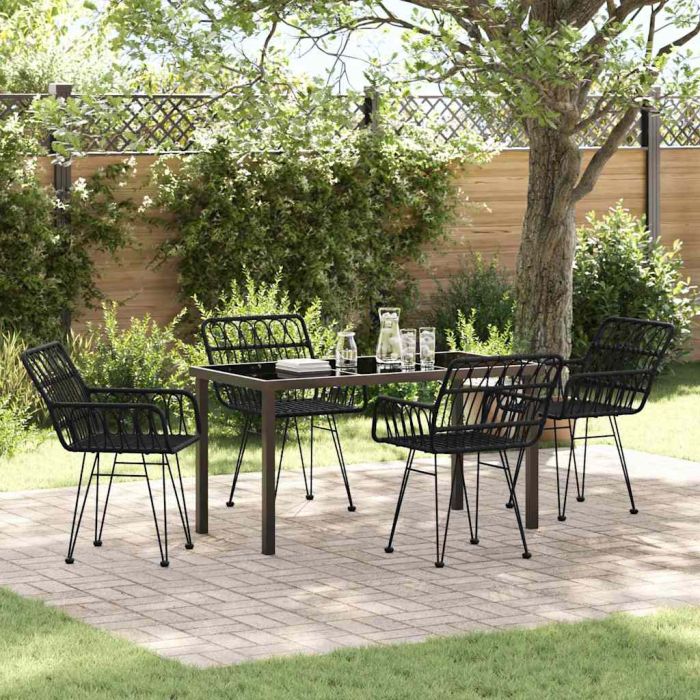 5 Piece Garden Dining Set Black Poly Rattan