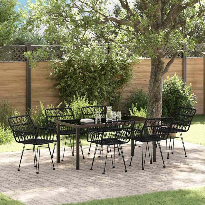 7 Piece Garden Dining Set Black Poly Rattan