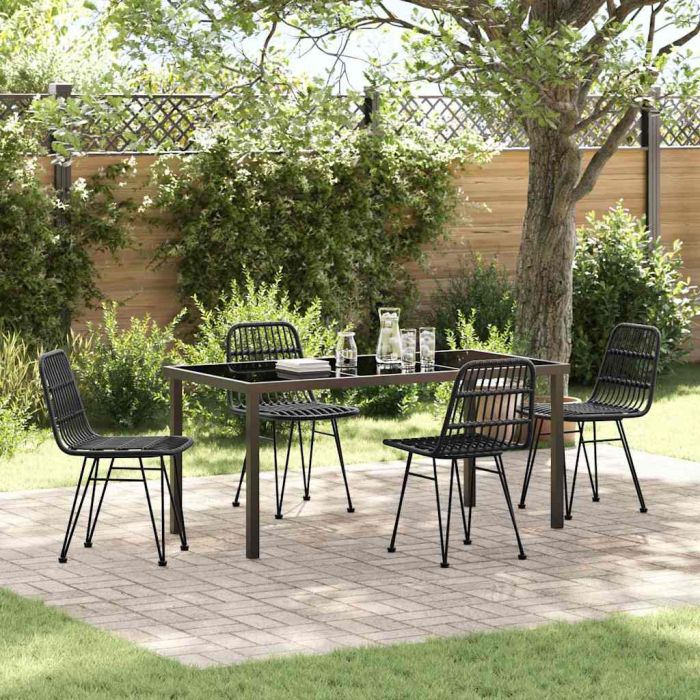 5 Piece Garden Dining Set Black Poly Rattan