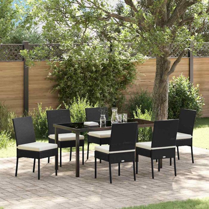 7 Piece Garden Dining Set Black Poly Rattan